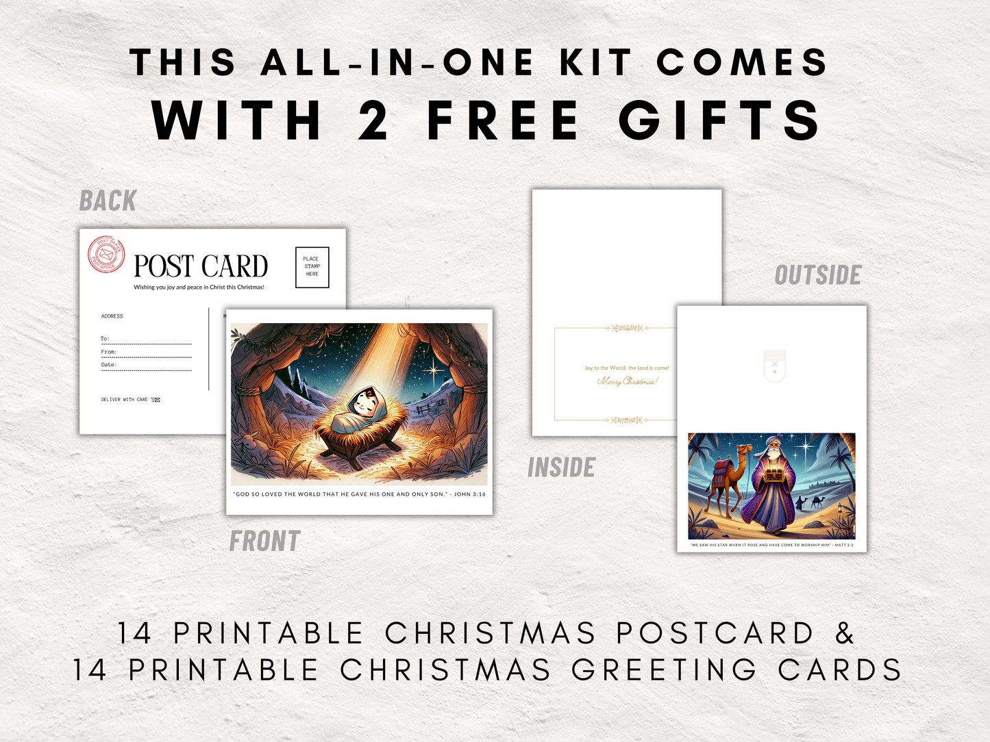 25-Day Christian Advent Devotional Kit | Family Christmas Countdown with Scavenger Hunt, Bible Trading Cards | Greeting Cards | Postcards