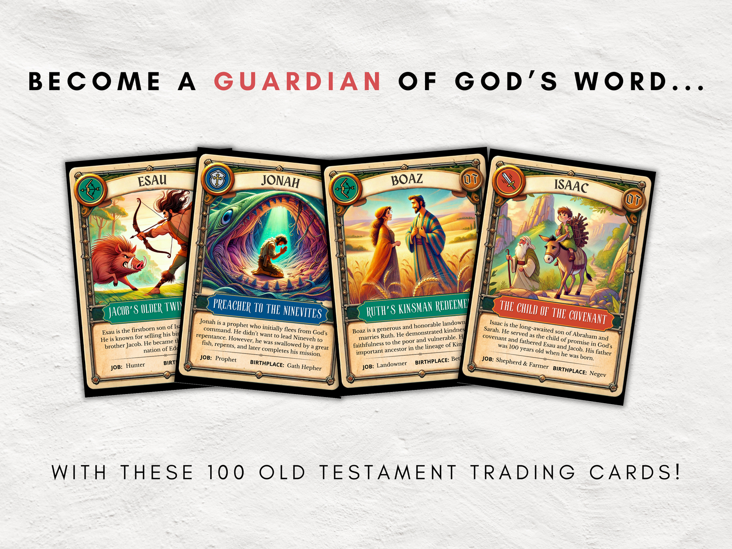 100 Printable Bible Trading Cards | Guardians of God's Word | New Testament | Christian Sunday School Reward & Collectable Game | All Ages