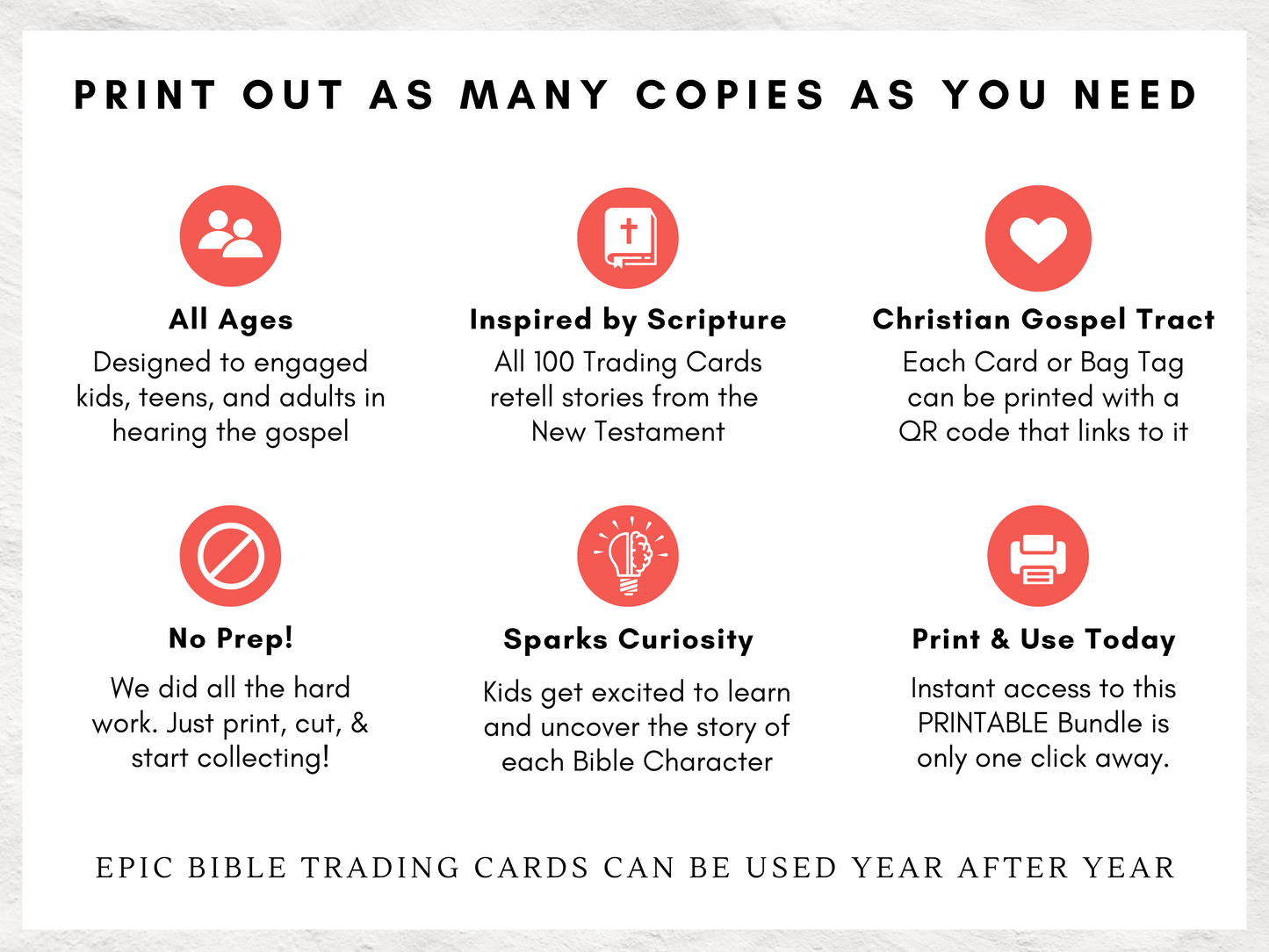 100 Printable Bible Trading Cards | New Testament Character Collection | Christian Sunday School Teaching Aid and Reward | Bag Tags | Gospel