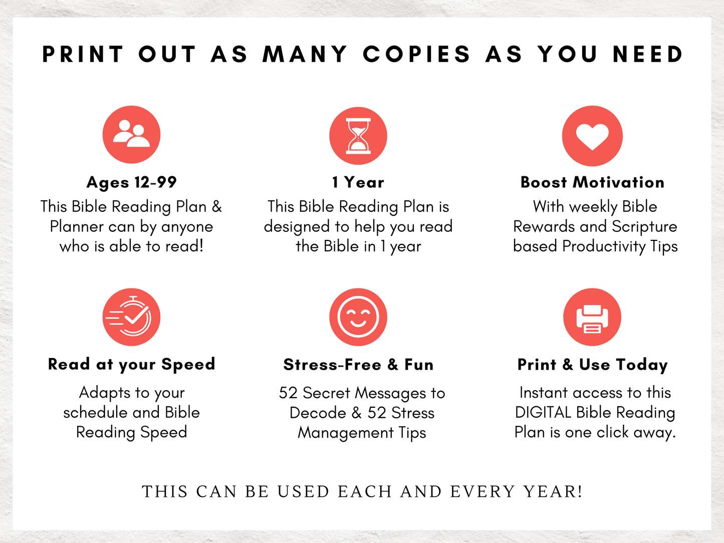 52 Week Bible Reading Plan and Planner | Read the Bible in 1 Year | Decode Scripture Inspired Productivity Tips | Weekly Printable Rewards