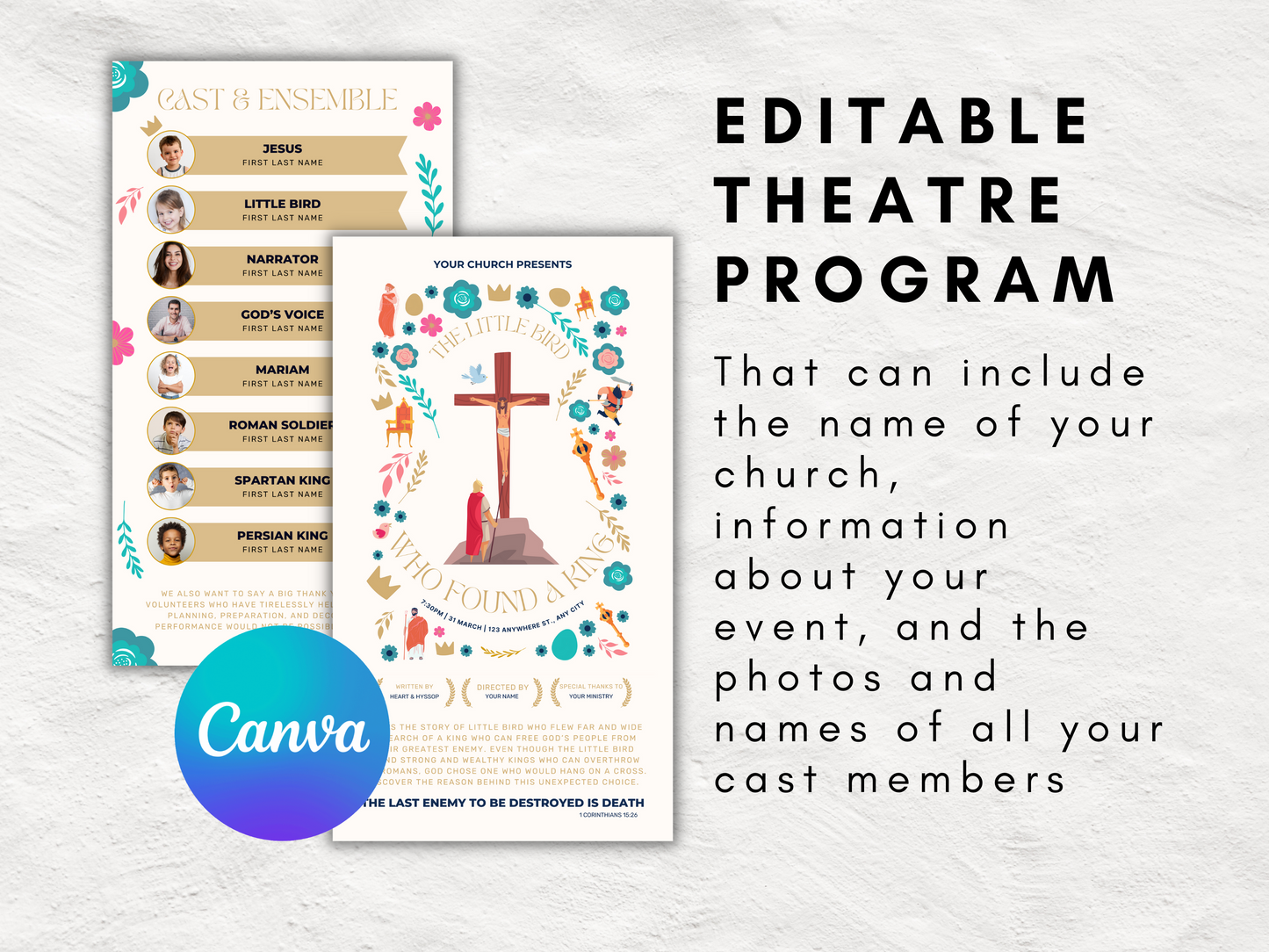 Easter Play | All-in-One Skit Kit for Children and Teens | The Little Bird Who Found a King | Editable Theatre Program | Props | Editable Script | Message | Game | Good Friday