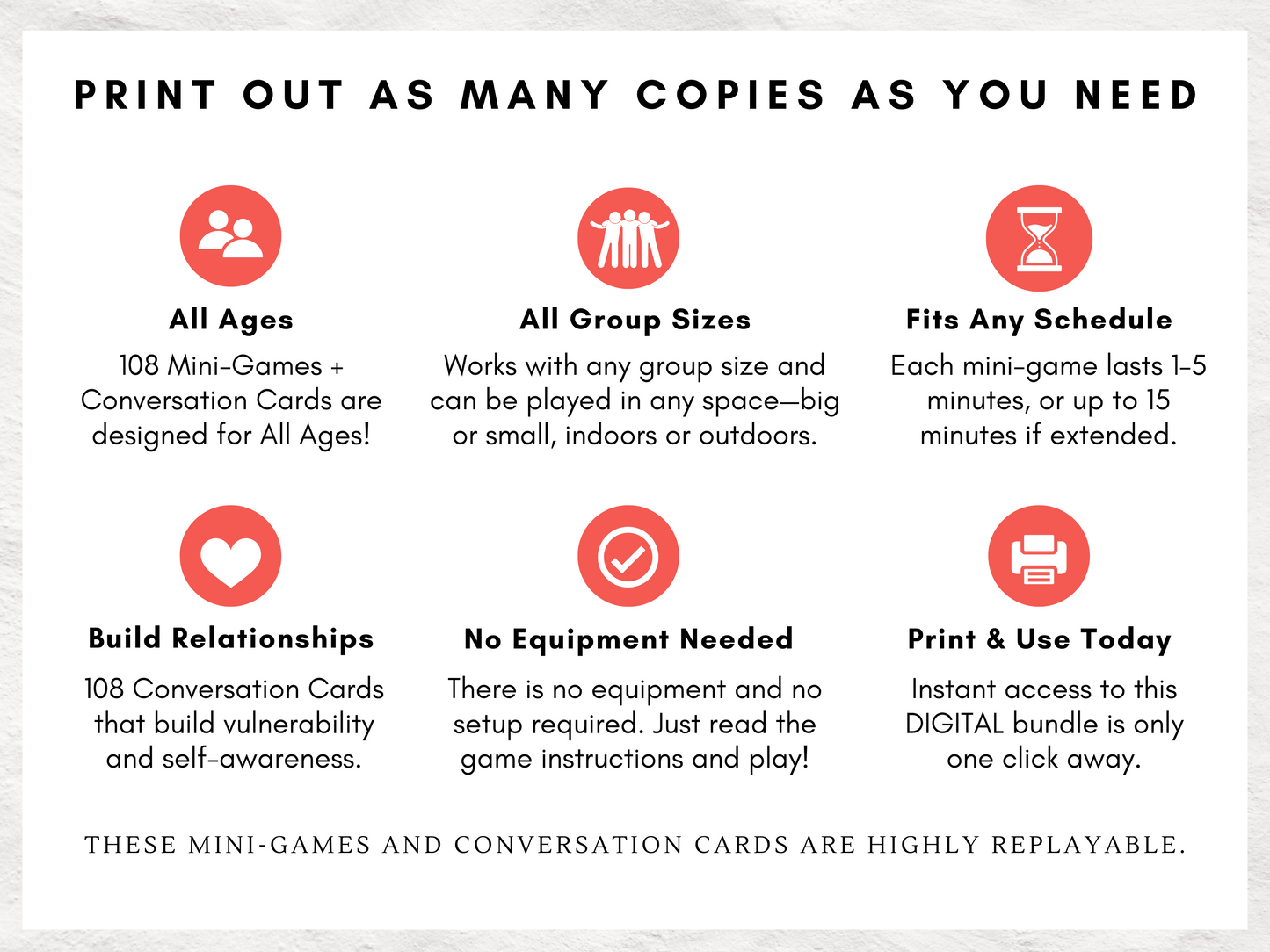 One Minute of Magic and Mayhem | 108 Printable Mini Games + 108 Conversation Cards | All Ages Icebreaker and Team Builder Games | Zero-Prep