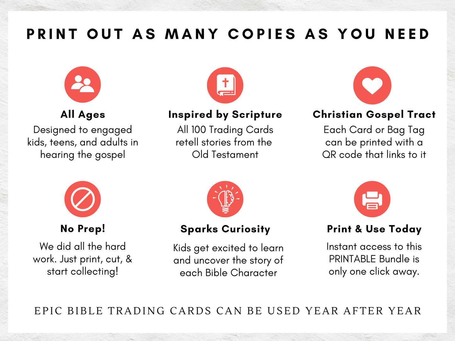 100 Printable Bible Trading Cards | Old Testament Character Collection | Christian Sunday School Teaching Aid and Reward | Bag Tags | Gospel