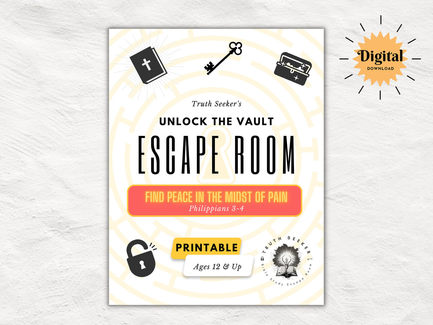 Bible Study Escape Room Game | Philippians 3-4 | Fun Escape Room Printable Kit for Teens & Adults | Youth Group Game | Unlock the Vault