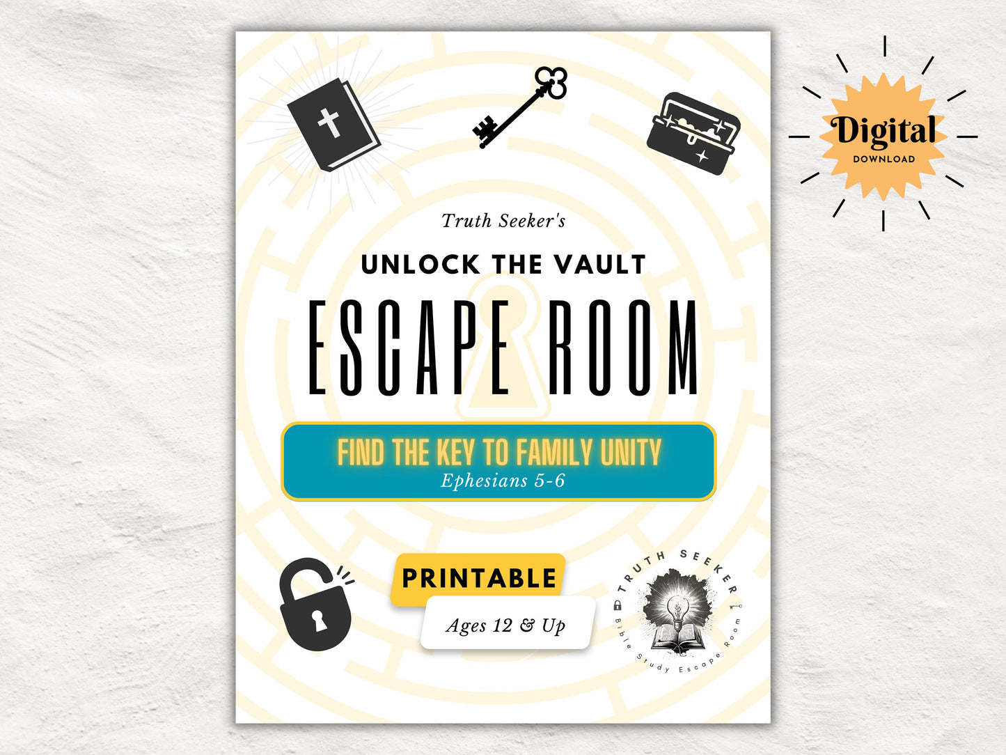 Bible Study Escape Room Game | Ephesians 5-6 | Fun Escape Room Printable Kit for Teens & Adults | Youth Group Game | Unlock the Vault