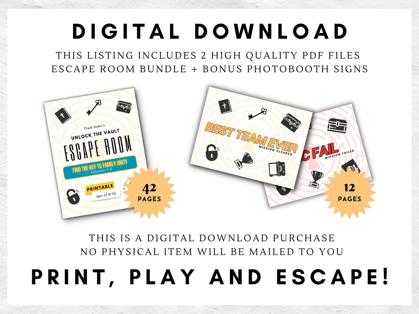 Bible Study Escape Room Game | Ephesians 5-6 | Fun Escape Room Printable Kit for Teens & Adults | Youth Group Game | Unlock the Vault