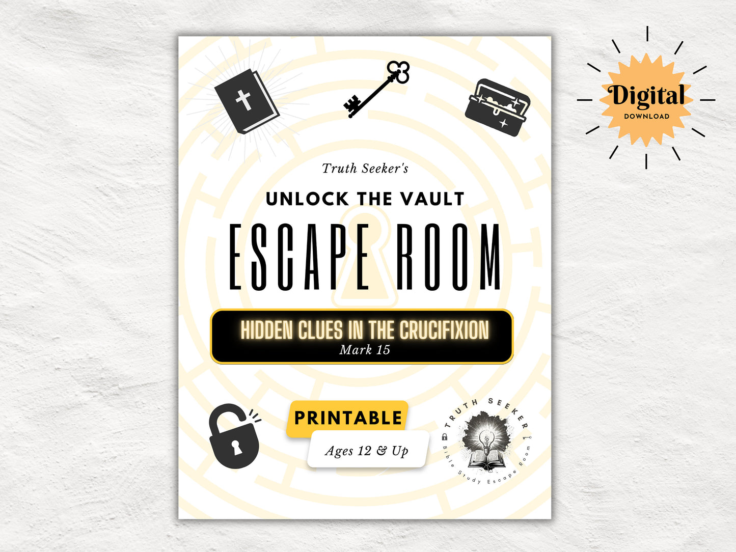 Bible Study Escape Room Game | Easter and Good Friday Printable Kit for Teens & Adults | Mark 15 | Fun Youth Group Game | Unlock the Vault