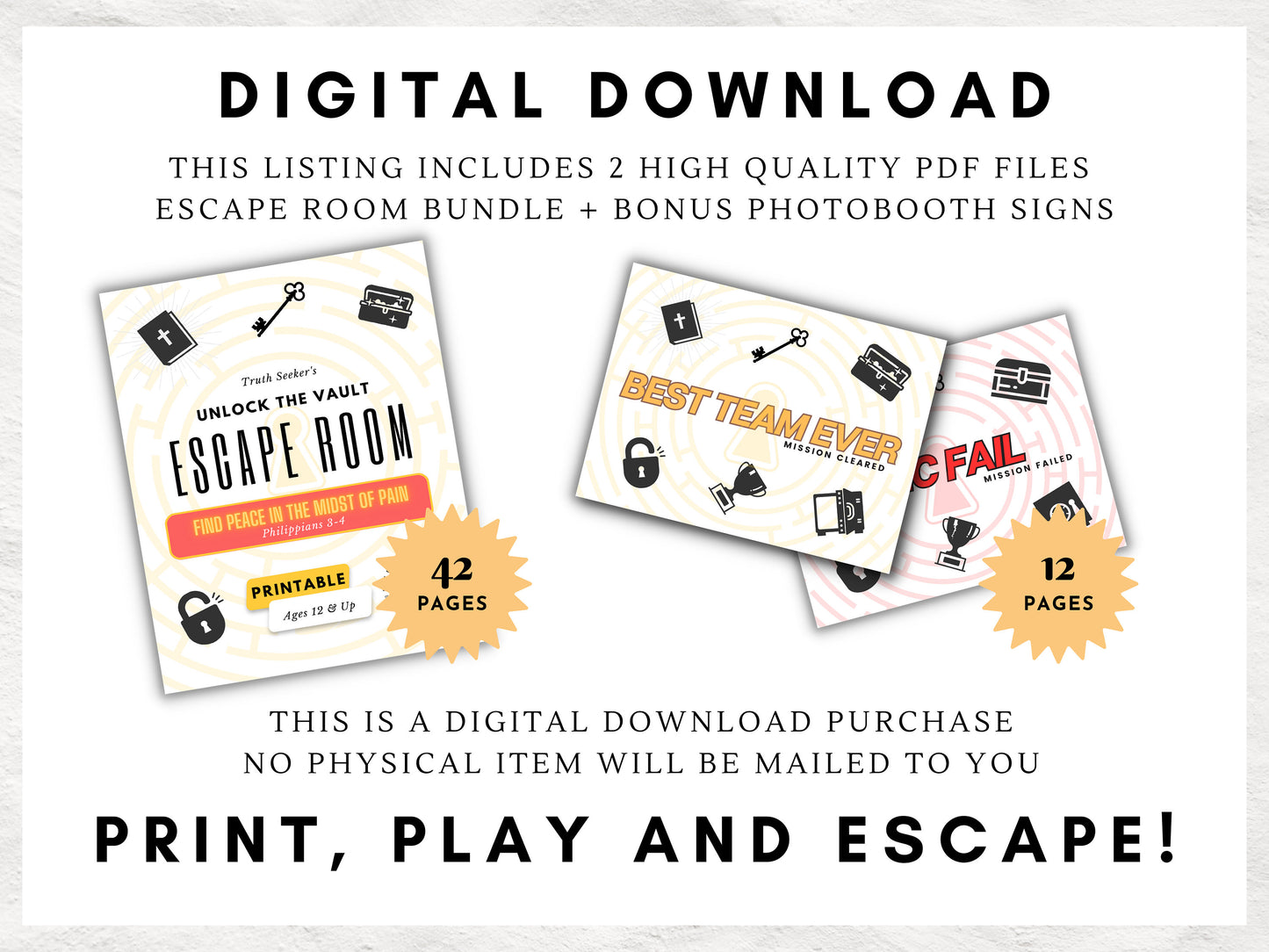 Bible Study Escape Room Game | Philippians 3-4 | Fun Escape Room Printable Kit for Teens & Adults | Youth Group Game | Unlock the Vault