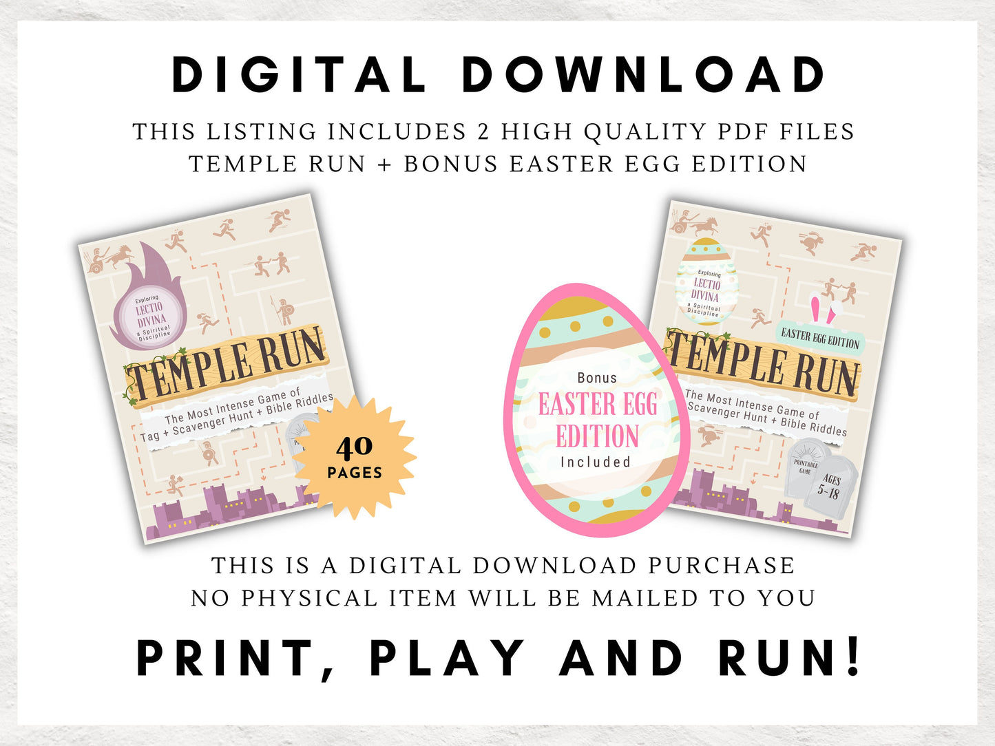 Temple Run | Scavenger Hunt Kit | Easter Egg Hunt | Children and Youth Ministry Game | Lectio Divina Spiritual Discipline | Printable