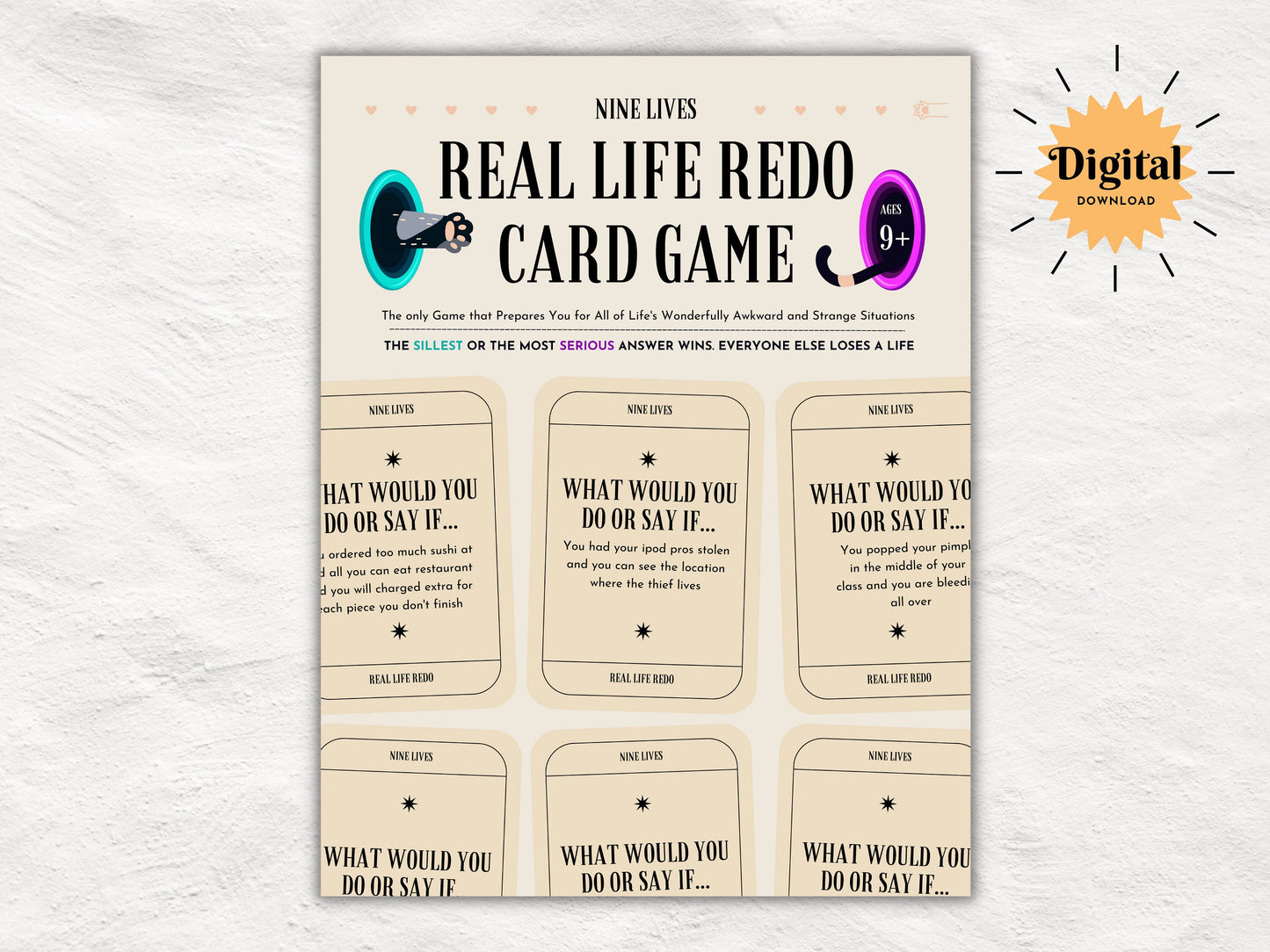 Nine Lives Real Life Redo | Card Game for Children, Youth, and Young Adults | Youth Group | Church Party Game | Icebreaker | Family Game