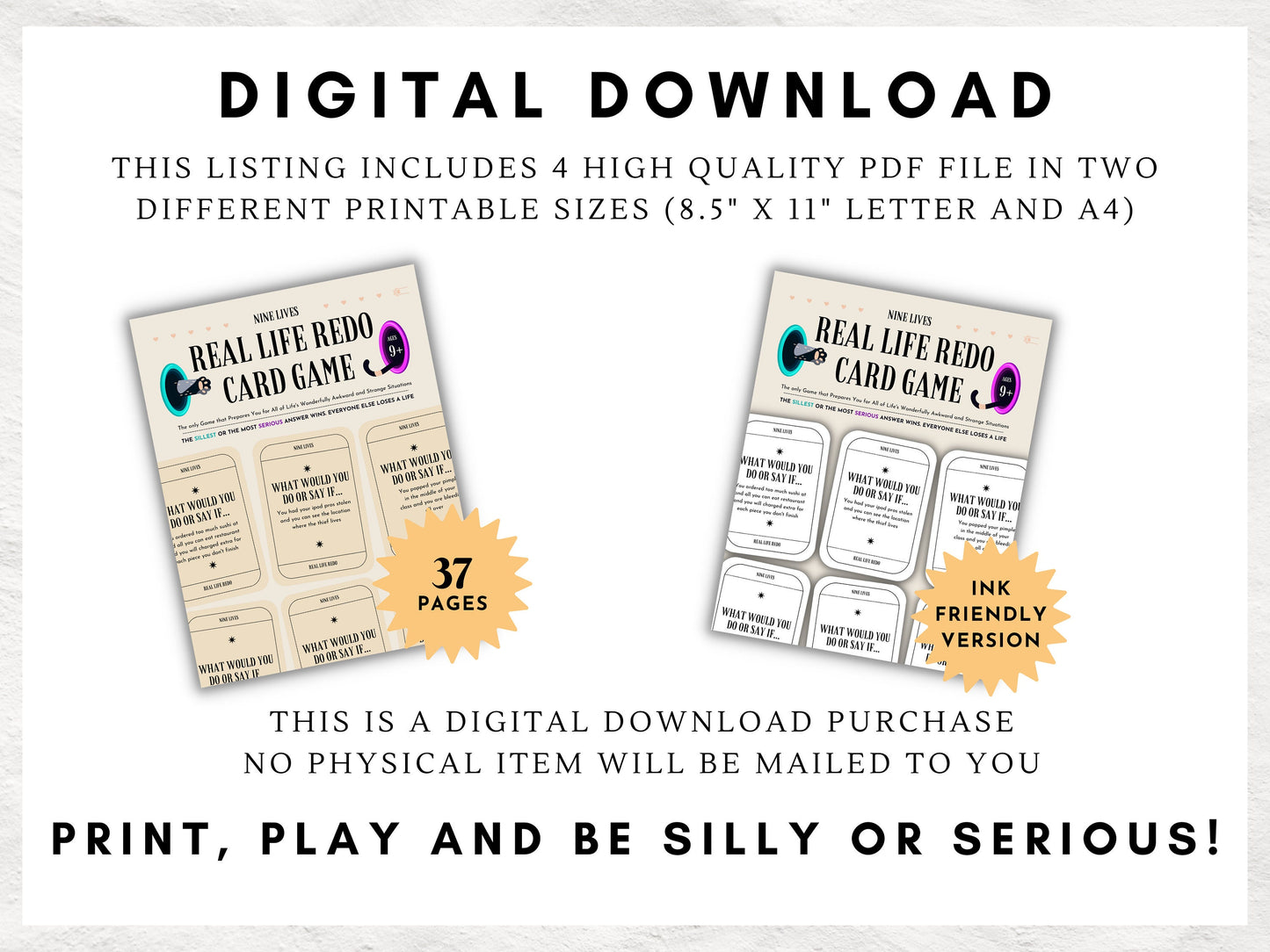 Nine Lives Real Life Redo | Card Game for Children, Youth, and Young Adults | Youth Group | Church Party Game | Icebreaker | Family Game
