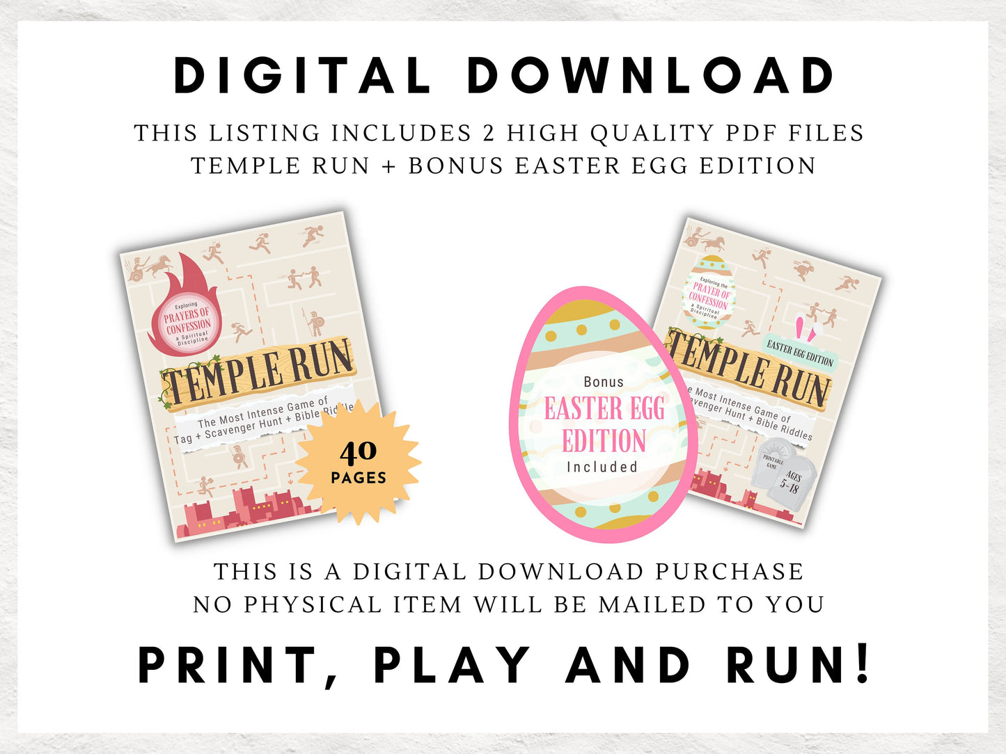 Temple Run | Scavenger Hunt Kit | Easter Egg Hunt | Children and Youth Ministry Game | Prayer of Confession Spiritual Discipline | Printable