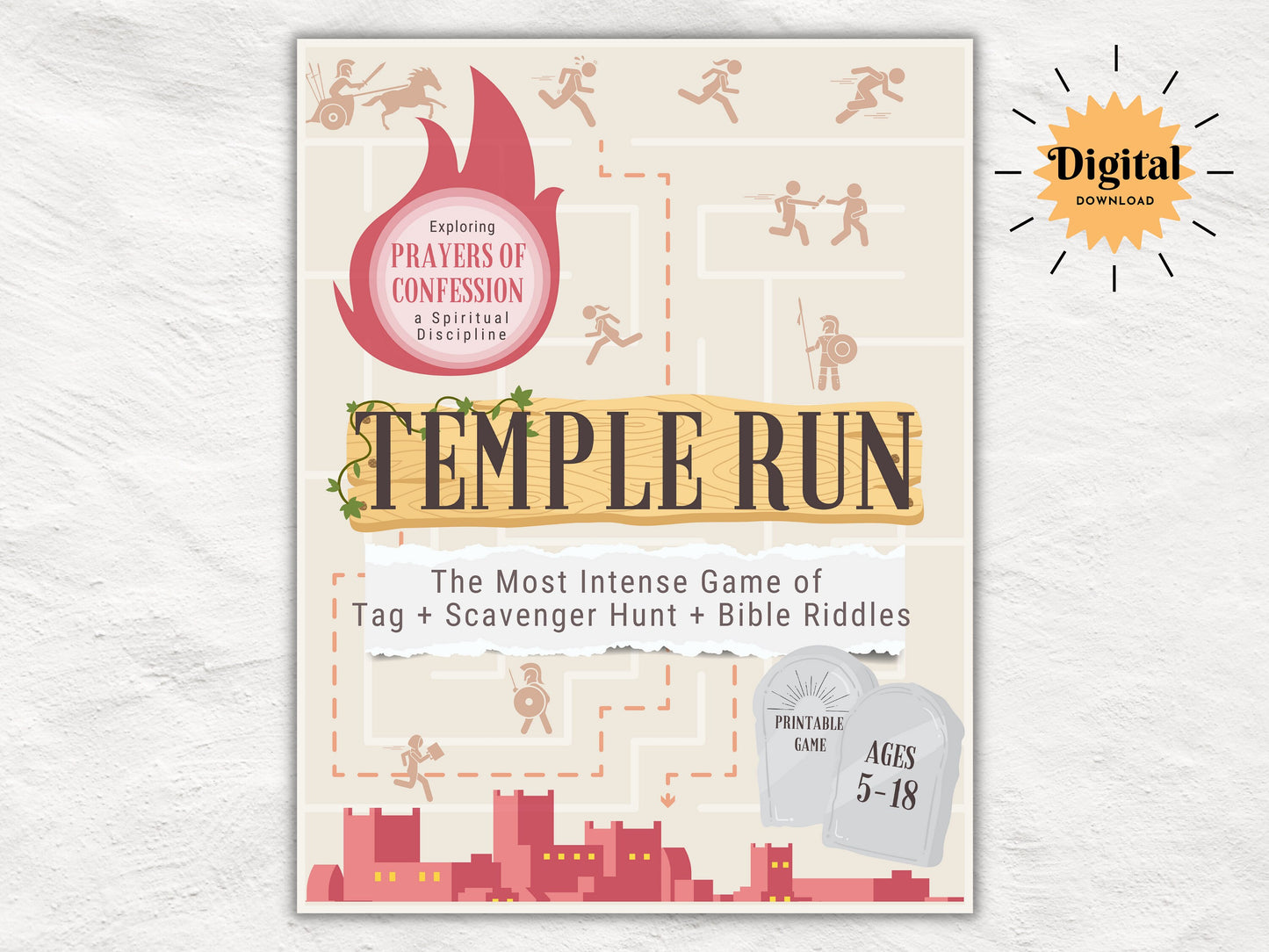 Temple Run | Scavenger Hunt Kit | Easter Egg Hunt | Children and Youth Ministry Game | Prayer of Confession Spiritual Discipline | Printable