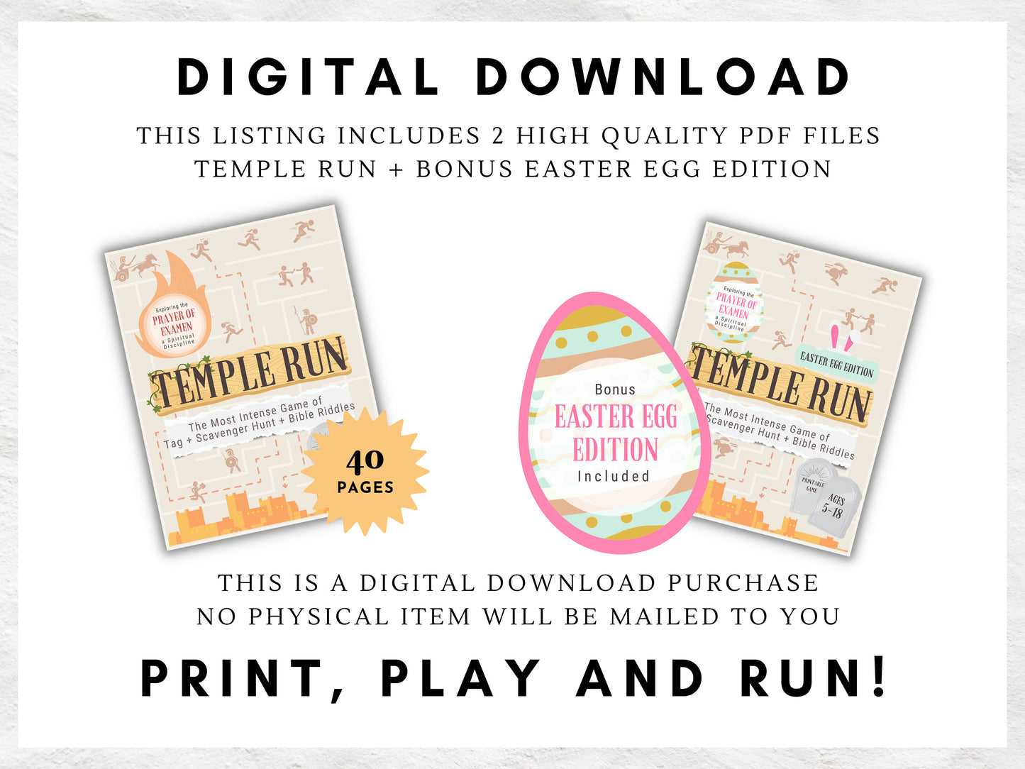 Temple Run | Scavenger Hunt Kit | Easter Egg Hunt | Children and Youth Ministry Game | Prayer of Examen Spiritual Discipline | Printable