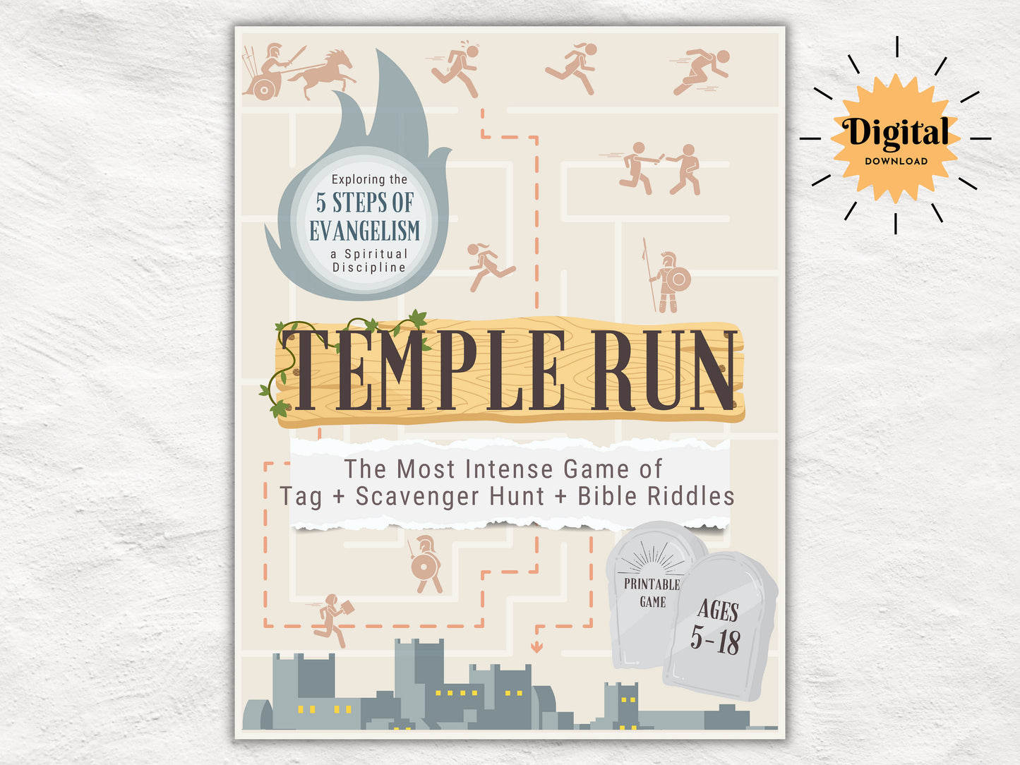 Temple Run | Scavenger Hunt Kit | Gospel of Salvation Tract | Church and Youth Ministry Game | Evangelism | Church Gospel Tract | Printable