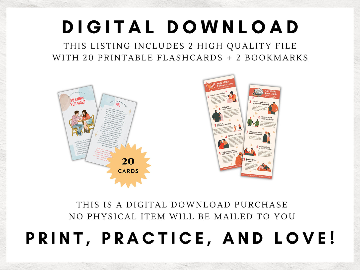 Couples Therapy Flashcards, Relationship Rehab Printable, Marriage Advice Digital Download, Couples Counseling Cards, INSTANT DOWNLOAD
