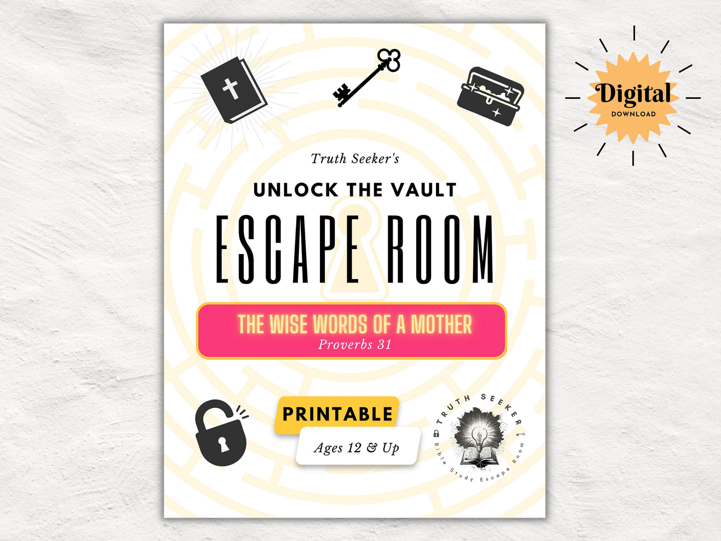 Bible Study Escape Room Game | Mother's Day | Proverbs 31 | Escape Room Printable Kit for Teens & Adults | Youth Group Game | Church Game