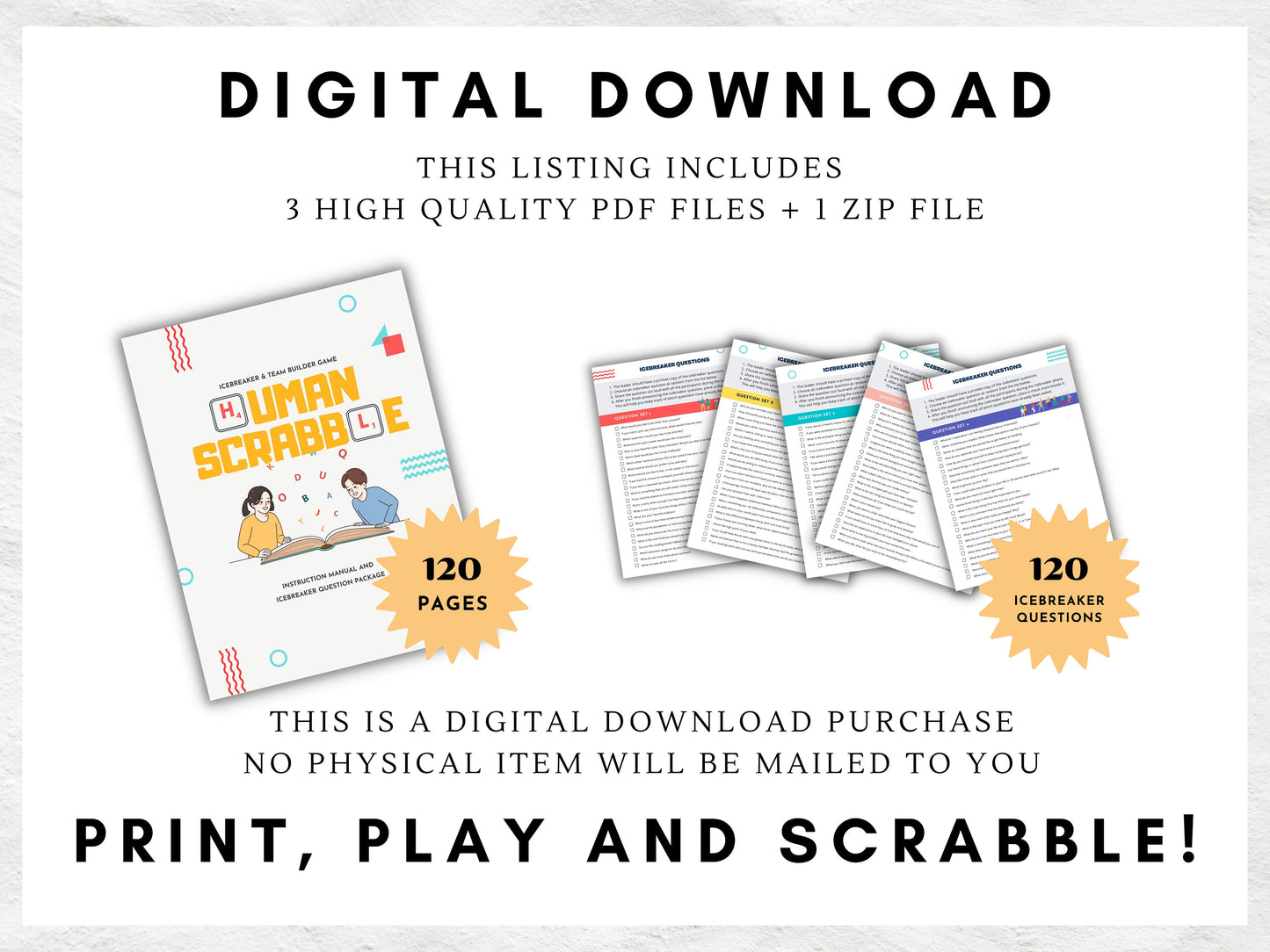 Human Scrabble Icebreaker & Teambuilder Game | Classroom | Youth Group | Church | Retreat | Teachers, Pastors and Coaches| Digital Download