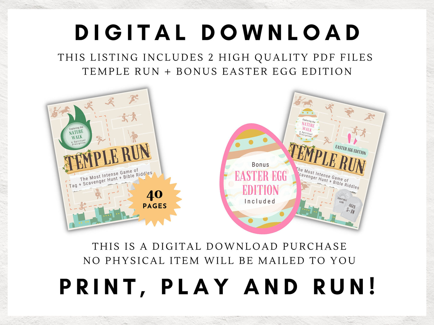 Temple Run | Scavenger Hunt Kit | Easter Egg Hunt | Children and Youth Ministry Game | Nature Walk Spiritual Discipline | Printable