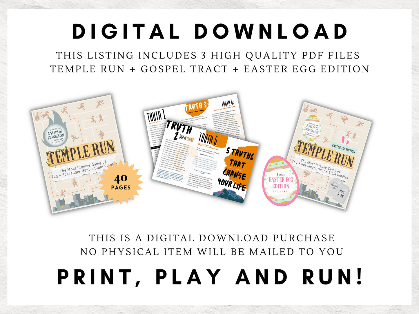 Temple Run | Scavenger Hunt Kit | Gospel of Salvation Tract | Church and Youth Ministry Game | Evangelism | Church Gospel Tract | Printable