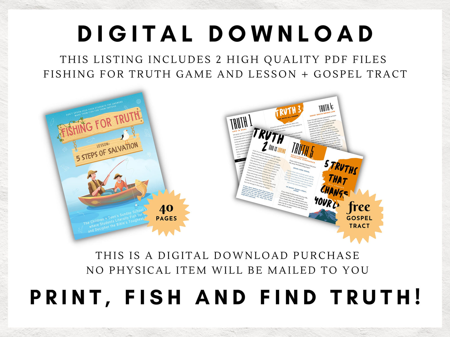 Fishing for Truth | Children and Youth Sunday School | 5 Steps of Salvation | Lesson and Game | Gospel Tract | Romans Road | Bible Lesson