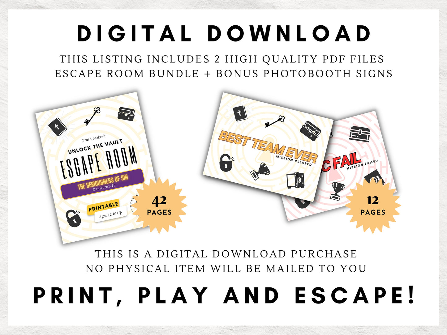 Sacred Secrets Escape Room Game | Daniel 9 | The Seriousness of Sin | Church Escape Room Printable Kit for Teens & Adults | Youth Group Game