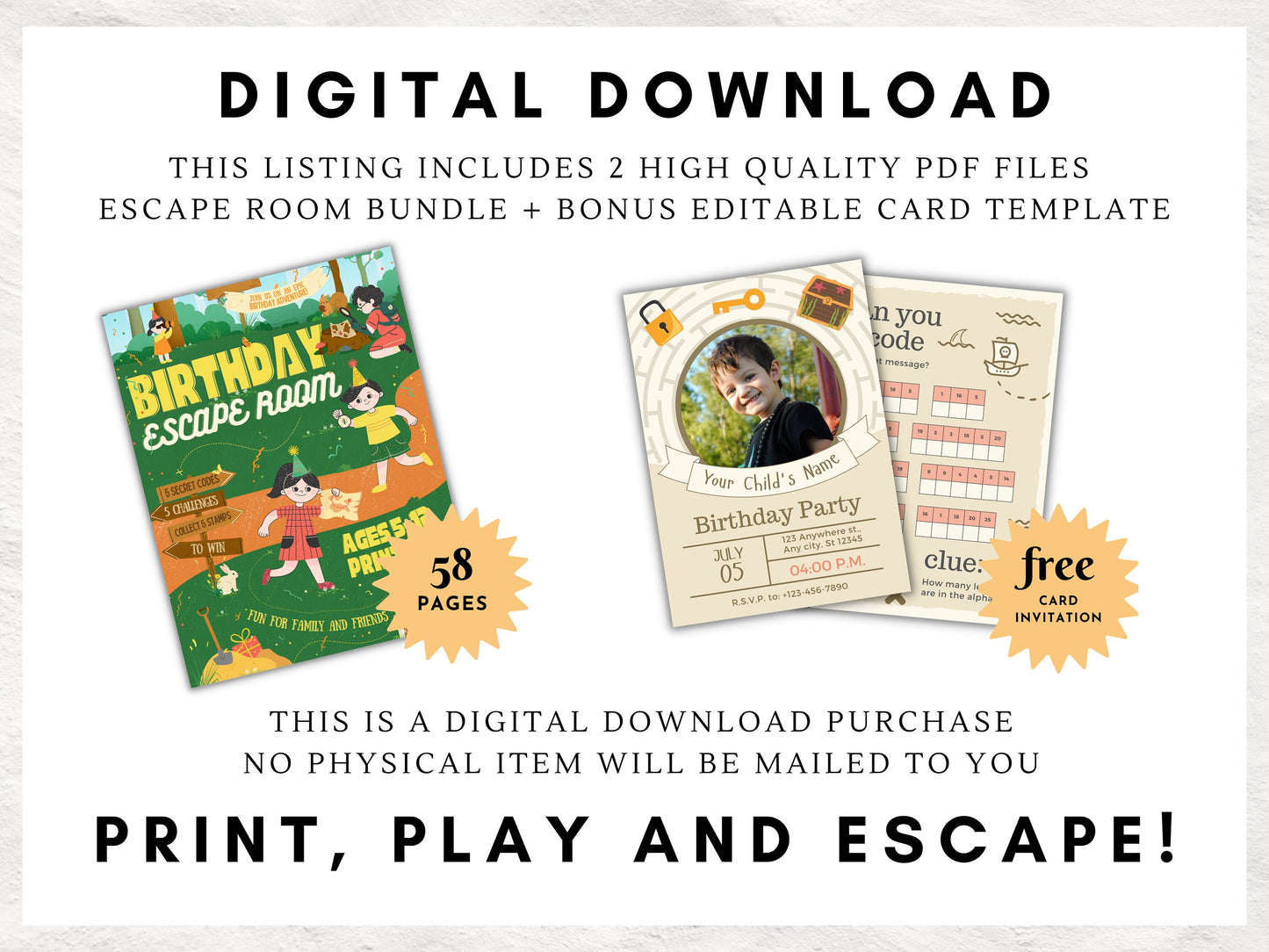 Epic Birthday Quest - DIY Printable Treasure Hunt Game for Kids | Secret Code and Puzzle Game | Children's Birthday Party Escape Room Kit