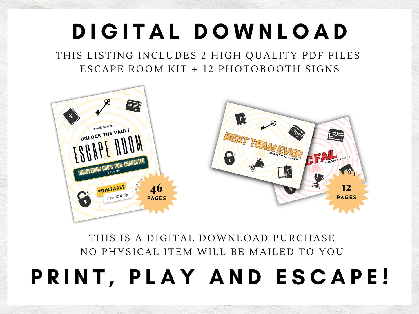 KJV Bible Study Escape Room Quest | Joshua 24 | Interactive Bible Study Escape Room Game | Engaging Printable Kit for Teens & Adults