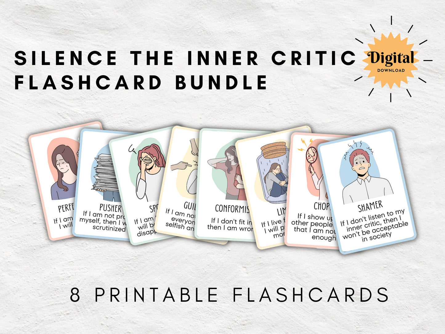 Silence the Inner Critic | Self Help & Healing Bundle for Emotional Wellness and Mental Health | Mental Health Therapy Tools | Printable