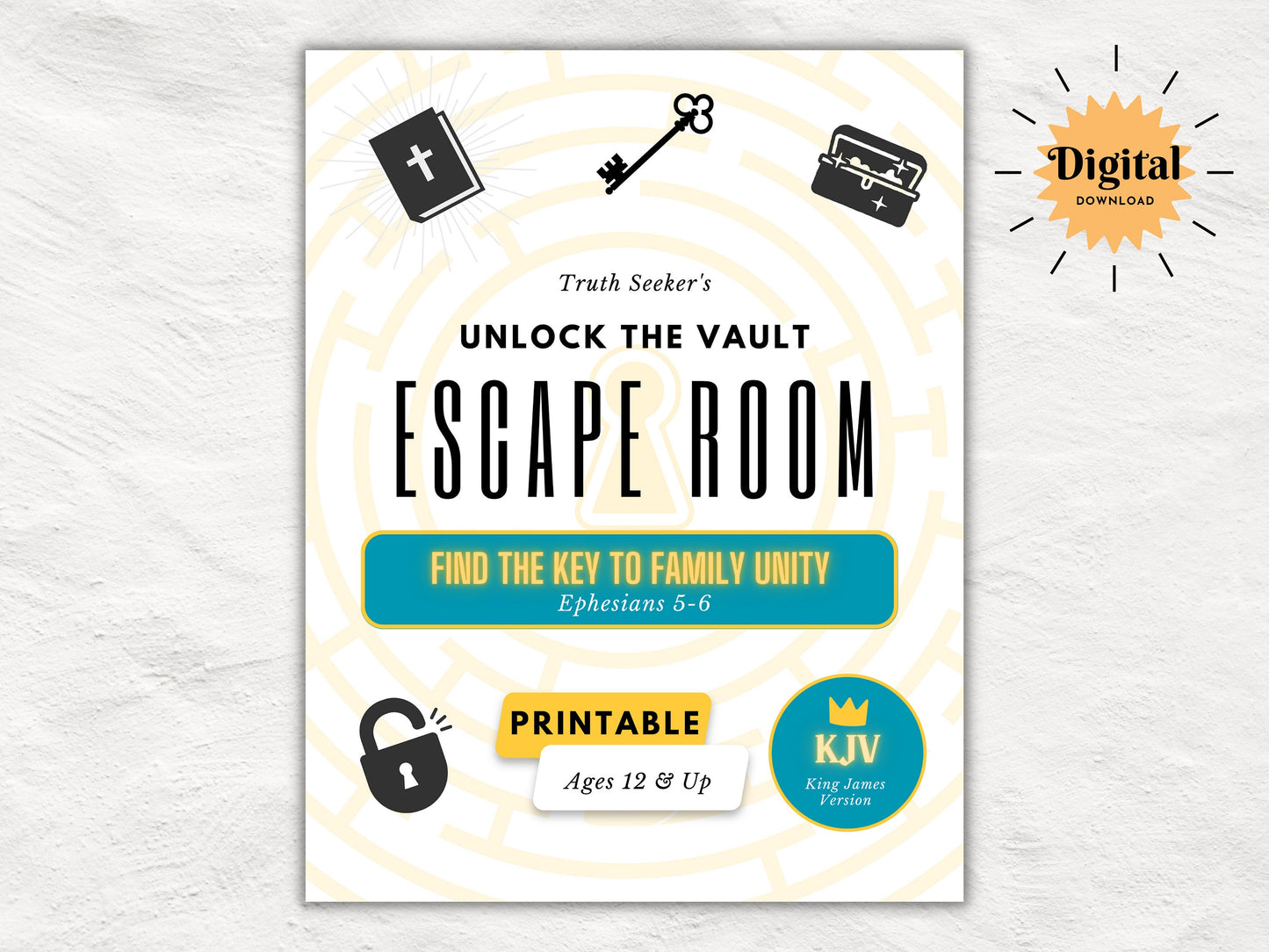 Finding the Key to Family Unity | Ephesians Bible Study Escape Room | KJV | Fun Escape Room Kit for Teens & Adults | Unlock the Vault