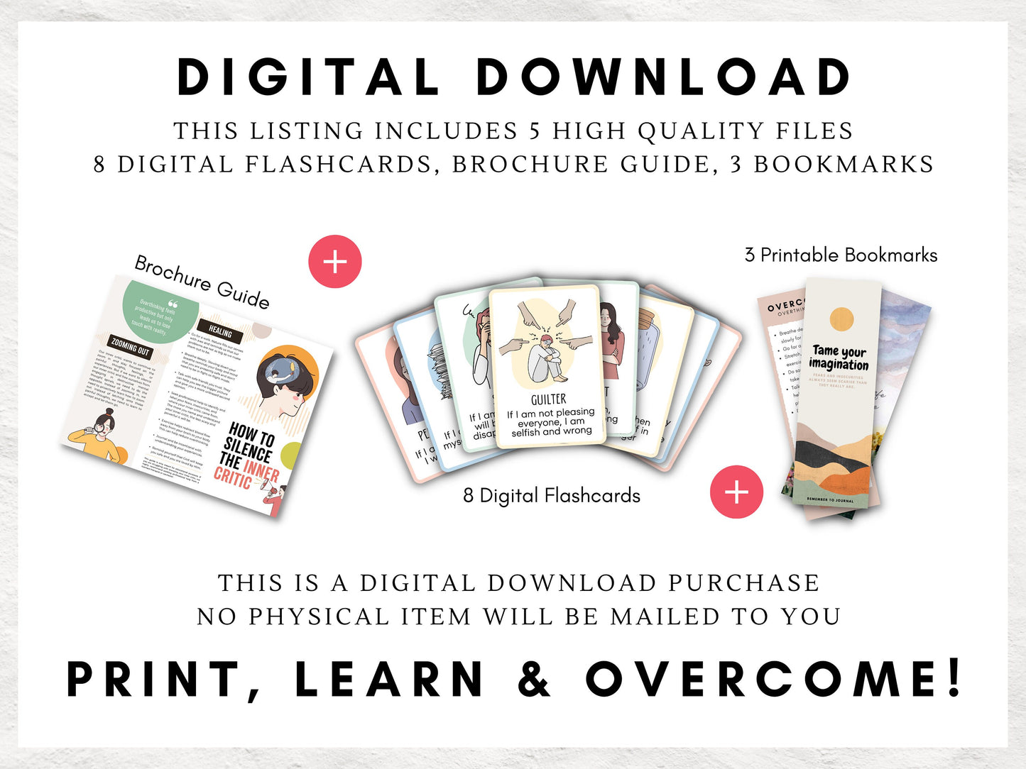 Silence the Inner Critic | Self Help & Healing Bundle for Emotional Wellness and Mental Health | Mental Health Therapy Tools | Printable