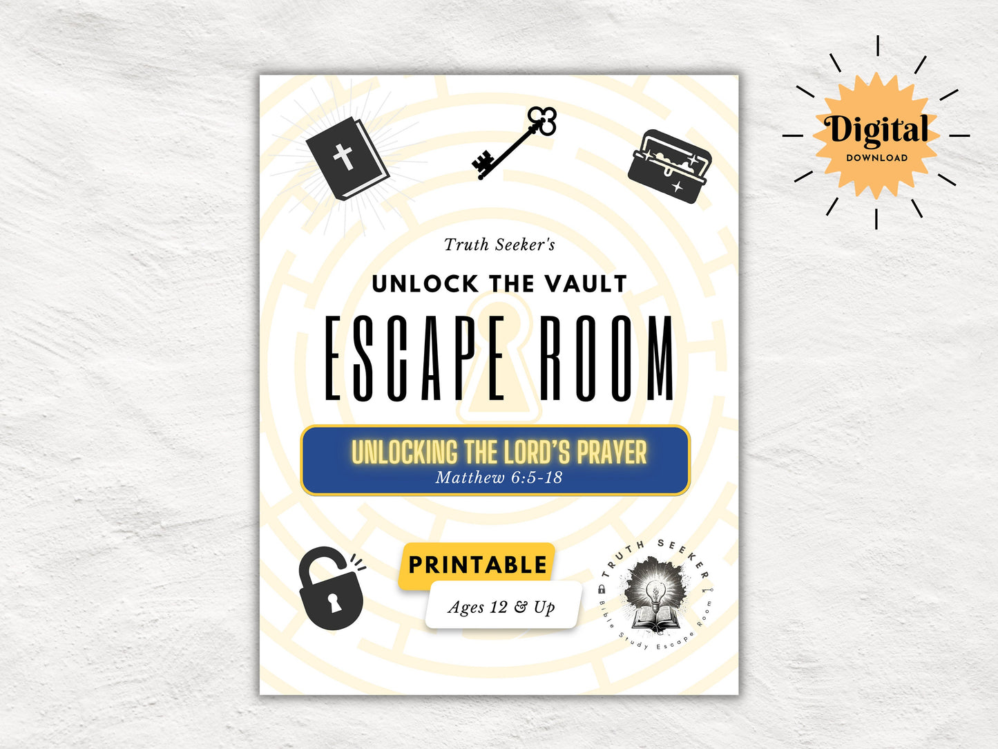 Unlocking the Lord's Prayer | Bible Study Escape Room Kit for Teens & Adults | Matthew 6 | Inductive Bible Study Game for Youth Group