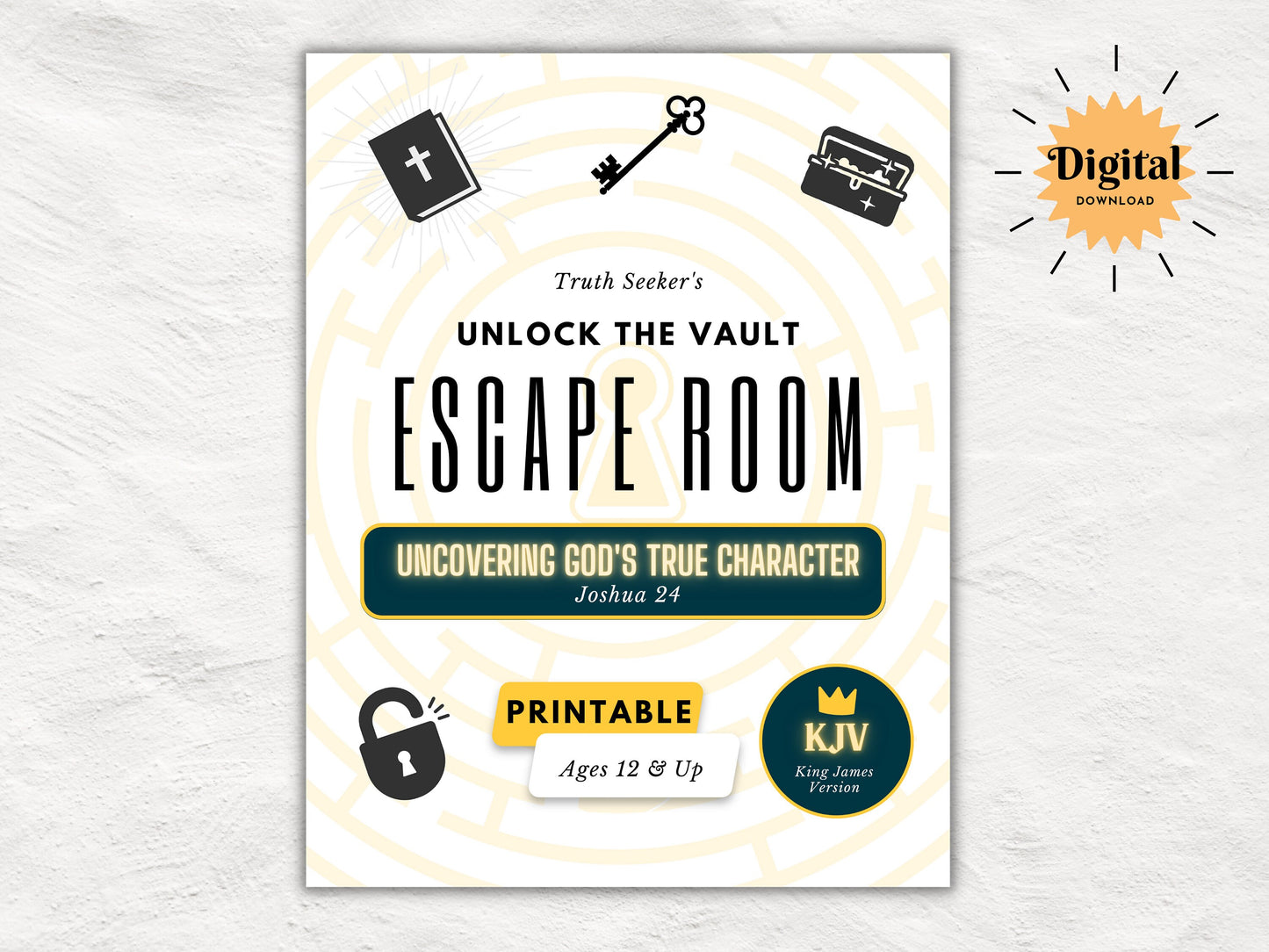 KJV Bible Study Escape Room Quest | Joshua 24 | Interactive Bible Study Escape Room Game | Engaging Printable Kit for Teens & Adults