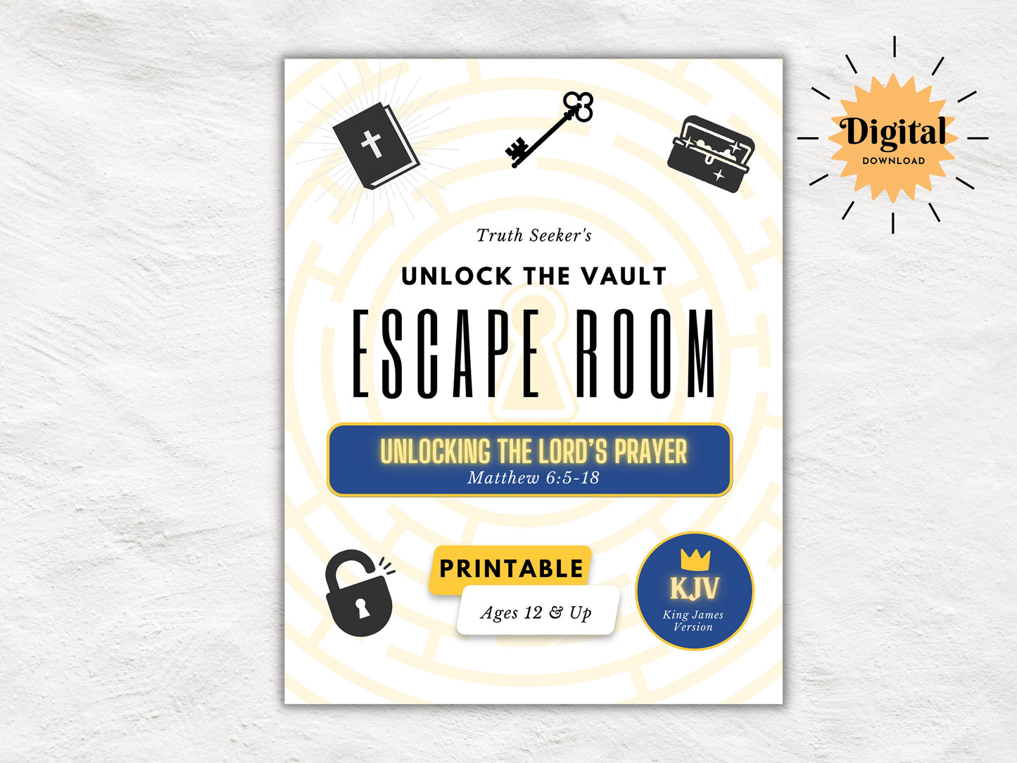 KJV | Unlocking the Lord's Prayer | Bible Study Escape Room Kit for Teens & Adults | Matthew 6 | Inductive Bible Study Game for Youth Group