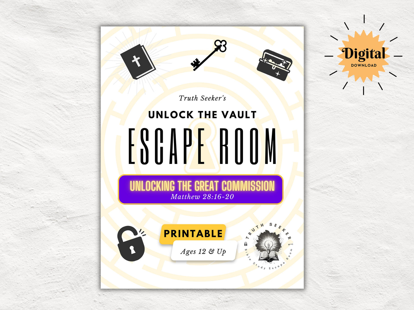 Bible Study Escape Room Quest | Matthew 28 | Unlocking the Great Commission | Interactive Printable Game Kit for Christian Teens & Adults