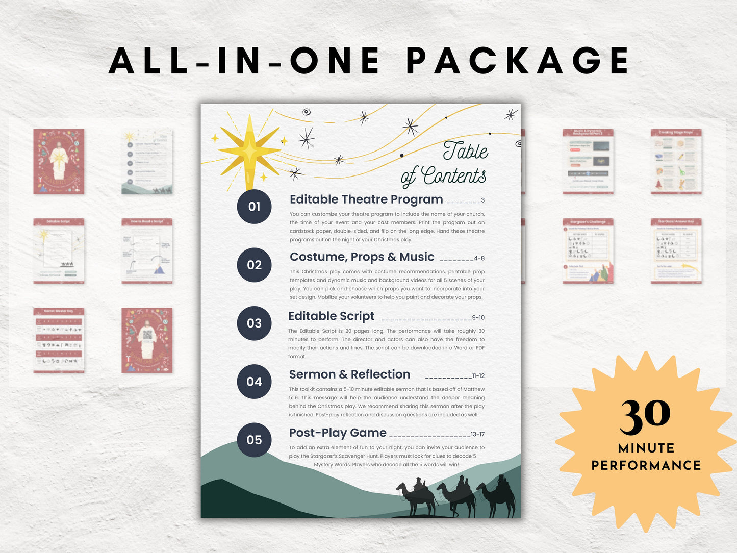 Christmas Nativity Play All-in-One Kit for Children and Teens | Editable Theatre Program | Prop Kit | Editable Script | Message | Game