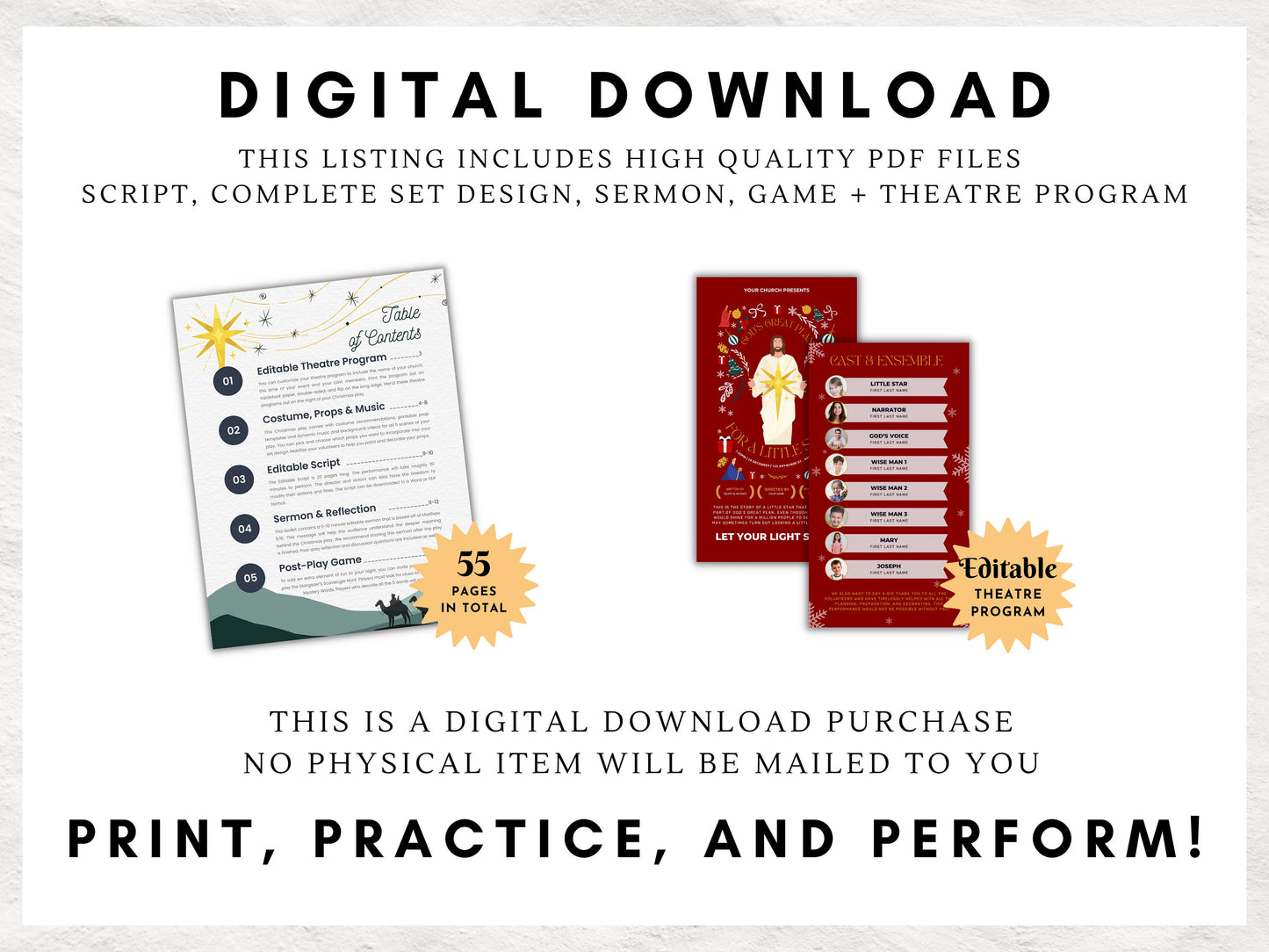 Christmas Nativity Play All-in-One Kit for Children and Teens | Editable Theatre Program | Prop Kit | Editable Script | Message | Game