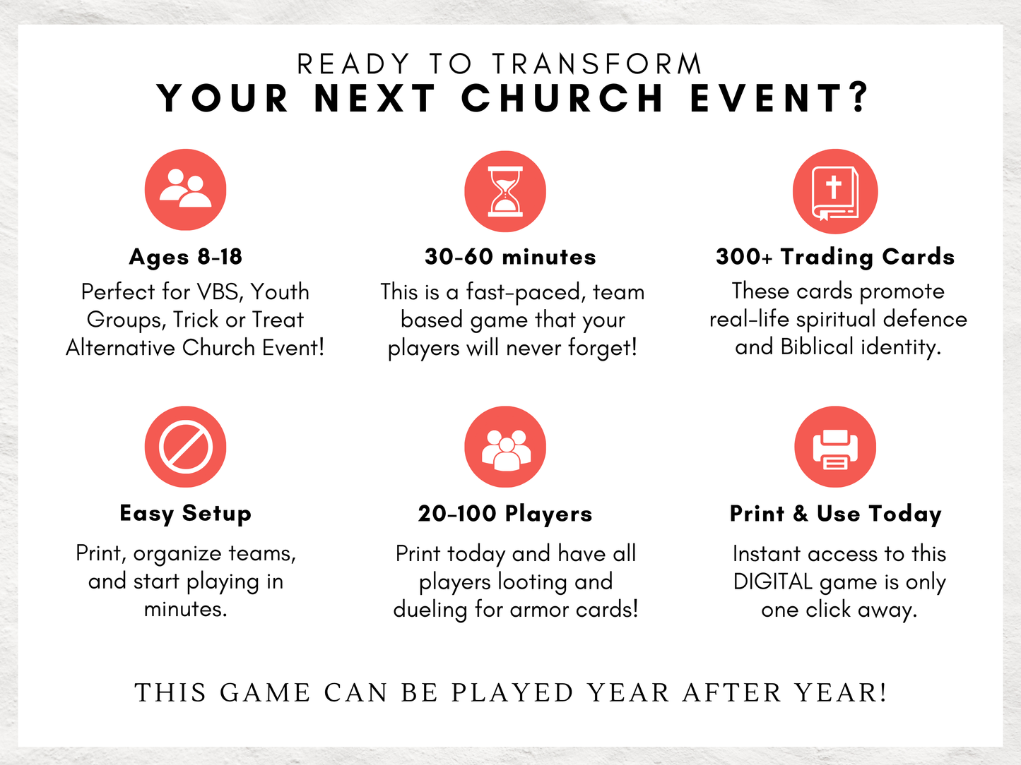 Loot and Legends Christian Youth Group Game | Armor of God Printable Game | VBS Large Group Activity | Church Camp Team Game for Kids and Teens
