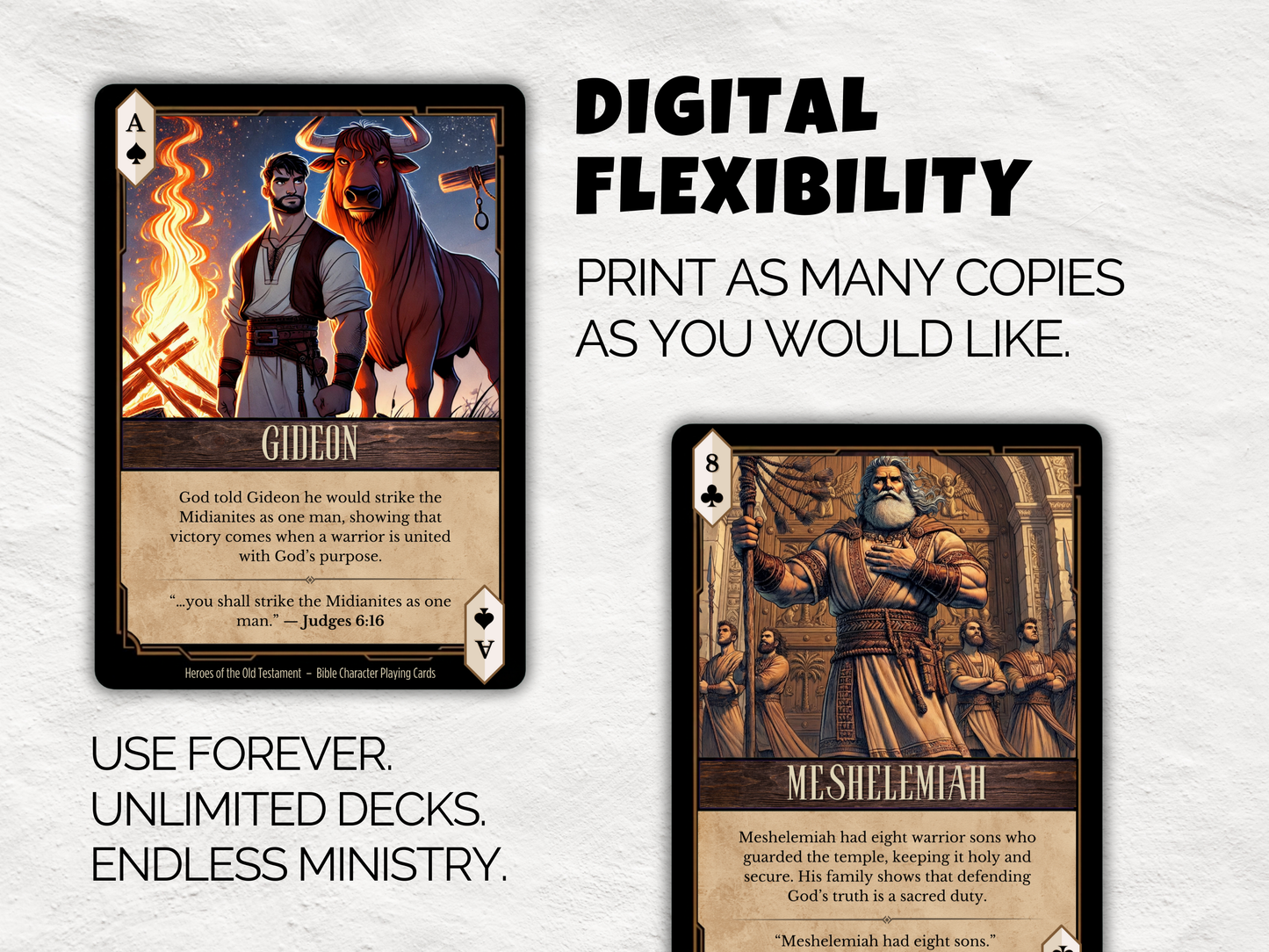 Heroes of the Old Testament Bible Character Playing Cards – Printable Deck + Posters + Game Ideas | Kids Church, Sunday School Gift