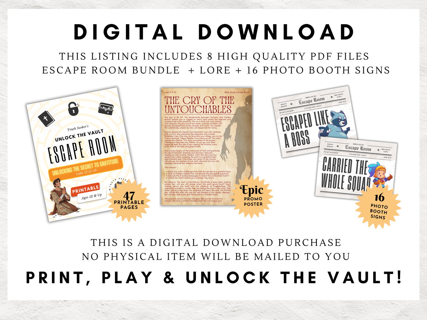 Luke 17: Thankfulness Bible Study Escape Room (ESV & KJV) | Youth Group Game | Printable Church Activity | Christian Family Fellowship Game