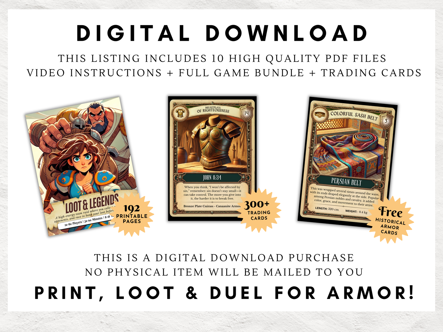 Loot and Legends Christian Youth Group Game | Armor of God Printable Game | VBS Large Group Activity | Church Camp Team Game for Kids and Teens