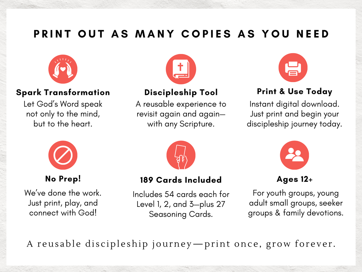 Discipleship Conversation Cards • Printable Bible Study Tool • Family Devotions • Small Group Faith Resource • Youth Ministry • Downloadable