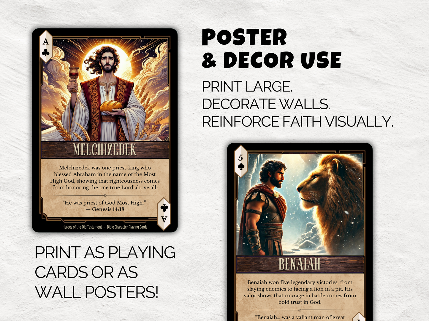 Heroes of the Old Testament Bible Character Playing Cards – Printable Deck + Posters + Game Ideas | Kids Church, Sunday School Gift