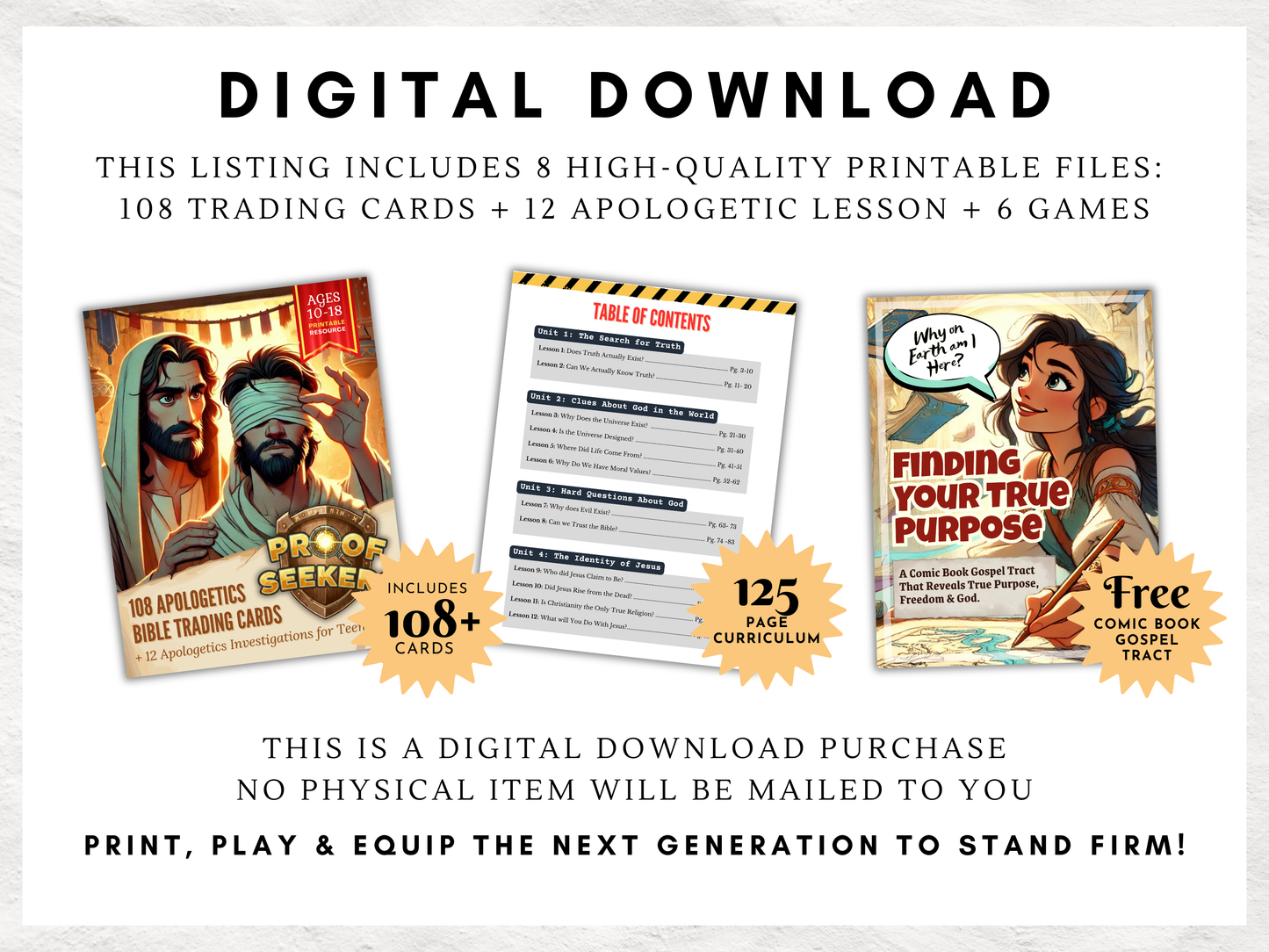 Christian Apologetics Curriculum for Teens | 108 Bible Evidence Trading Cards Game | Youth Group Lessons | Homeschool | Christian Printable