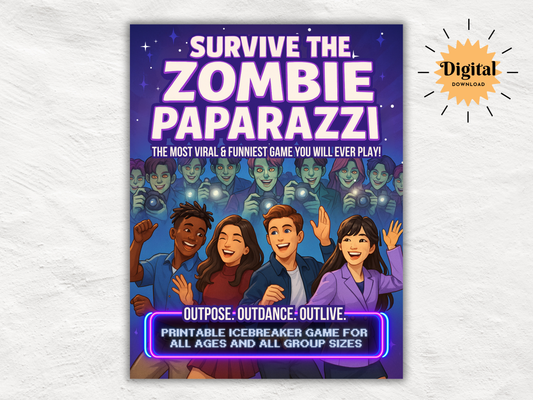 Survive the Zombie Paparazzi | The Most Viral, Silly & Memorable Icebreaker Game for All Ages | Printable Party Game | Digital Download