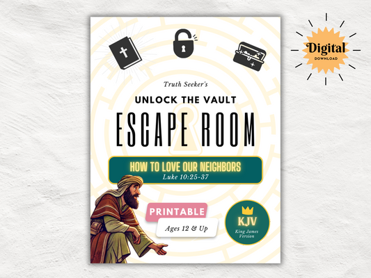 KJV | Bible Study Escape Room Kit – Love Your Neighbor (Luke 10:25-37) | Printable Youth Group Game | Digital Download | Teens Church Game