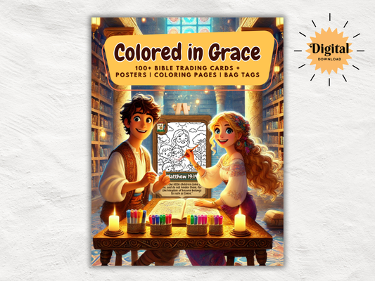 Colored in Grace | 413 Printable Bible Activity Pages for Christian Kids Teens and Adults | Bible Trading Cards | Bag Tags | Coloring Pages