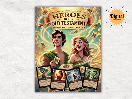 Heroes of the Old Testament Bible Character Playing Cards – Printable Deck + Posters + Game Ideas | Kids Church, Sunday School Gift