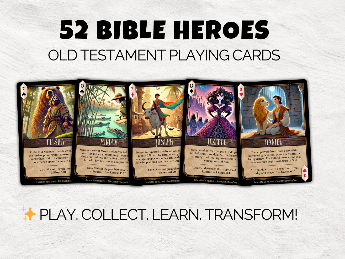 Heroes of the Old Testament Bible Character Playing Cards – Printable Deck + Posters + Game Ideas | Kids Church, Sunday School Gift