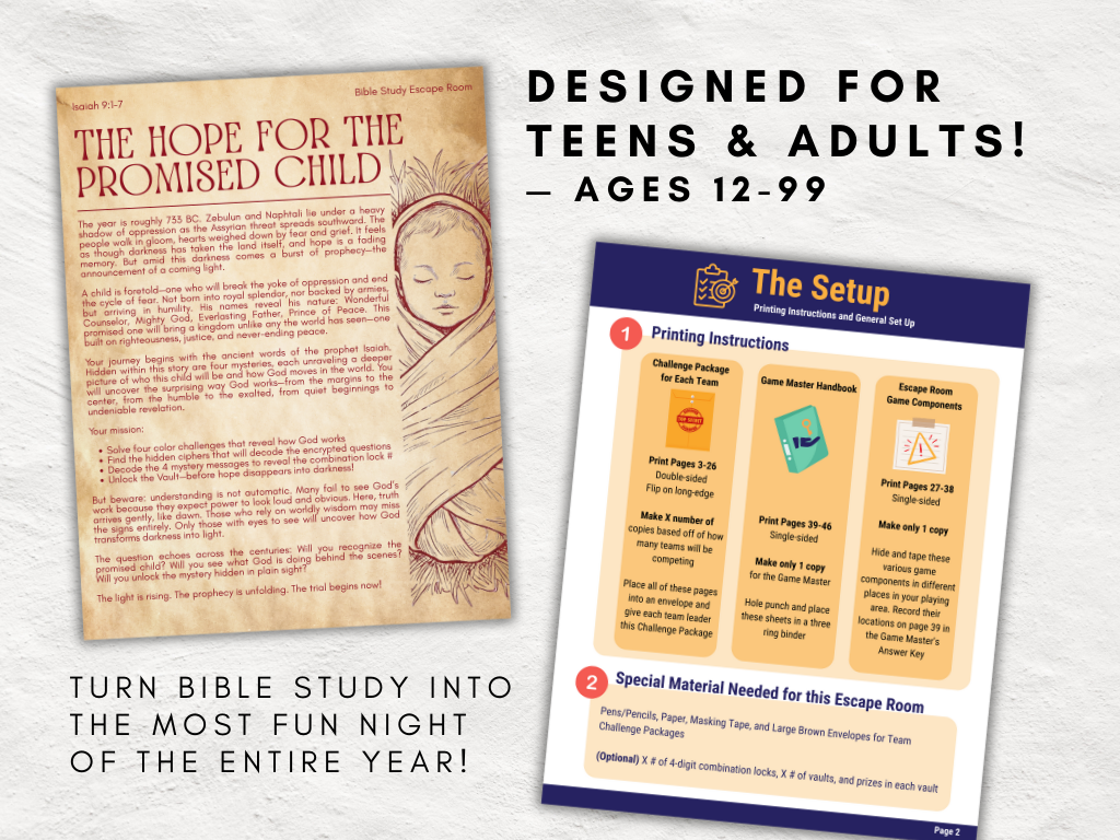 Bible Study Christmas Escape Room for Teens – Isaiah 9 Game | Youth Group Printable | Christian Christmas Activity | Inductive Study Tool